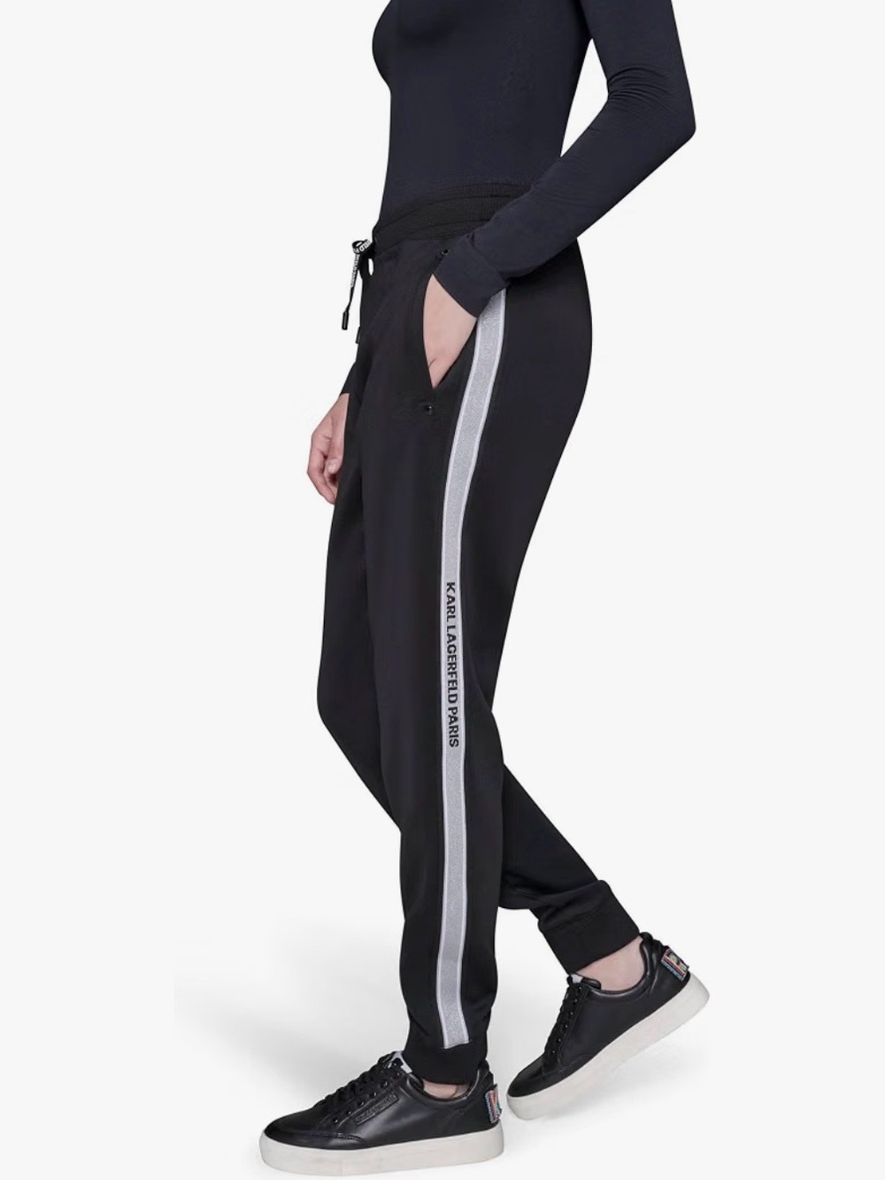 Karl Lagerfeld Black Joggers with Silver Side Stripe